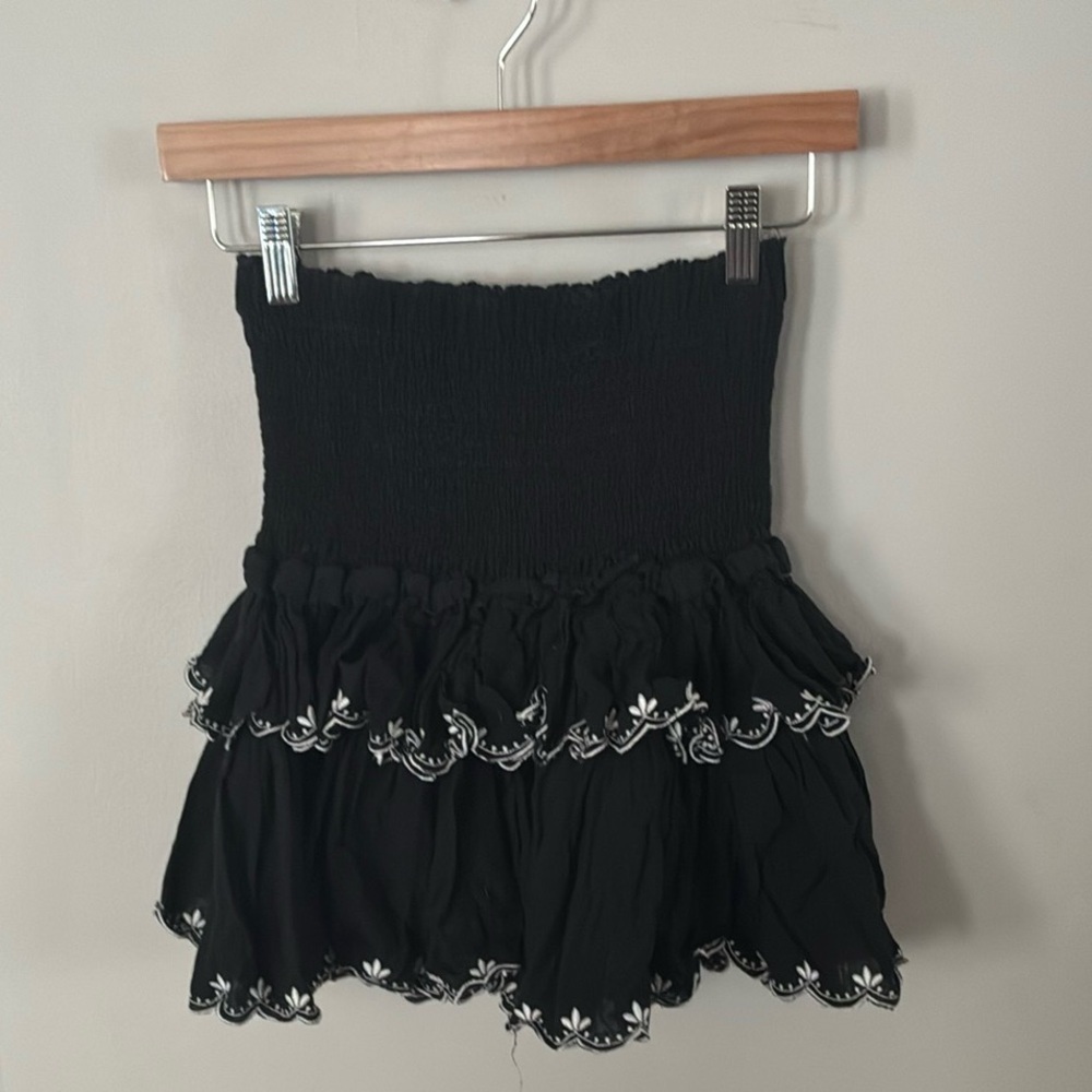 Aqua Black Mini Skirt with Tiered Ruffled Smocked Design Sz Small